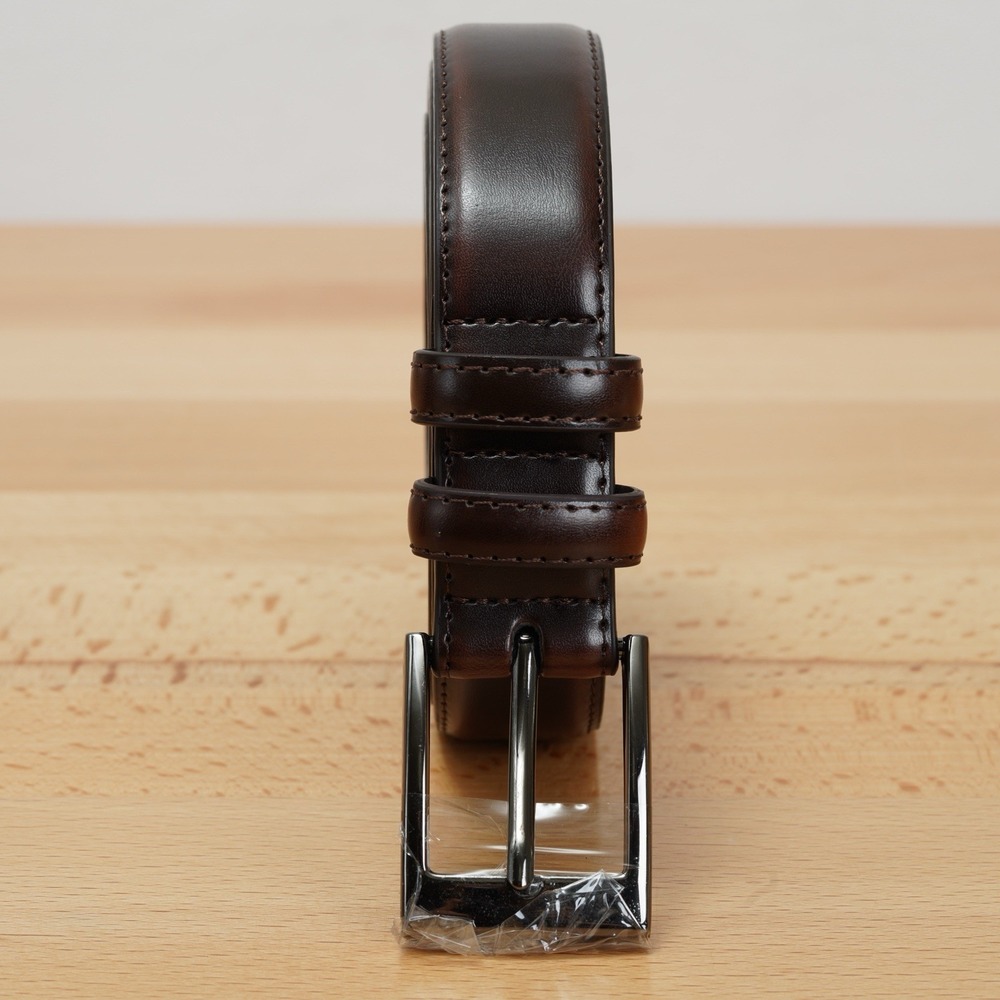 Men's Leather Dress Belt 44" Coffee Brown Classic Stitched 1.1" Wide Buckle - Picture 7 of 12